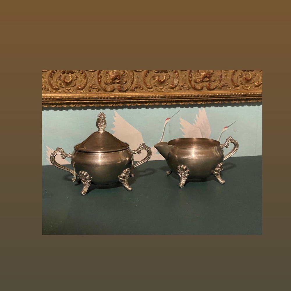 Vintage silver-plated creamer and sugar bowl set